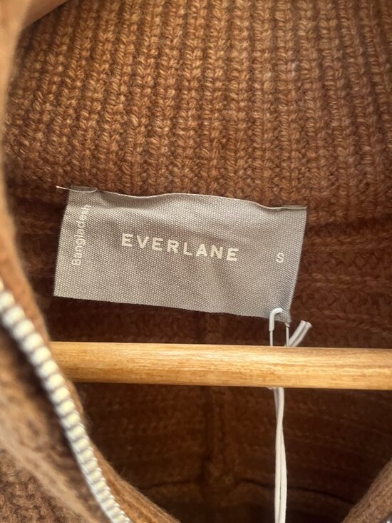 NWT EVERLANE The Half-Zip Sweater in Luxe Merino — S • Deep Camel - Picture 3 of 10